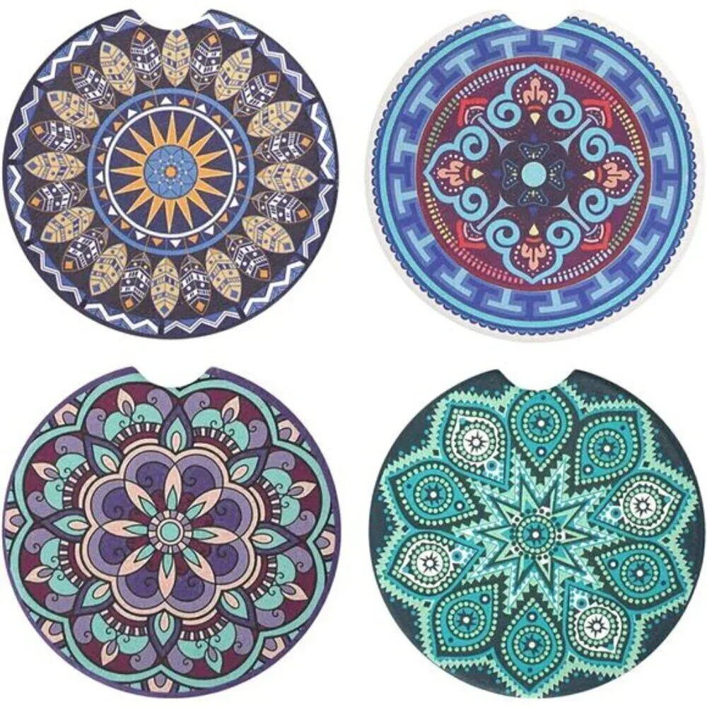 Car Cup Coasters Decorative Design 4-Pack Cup Holder Anti Slip Rubber Vehicle